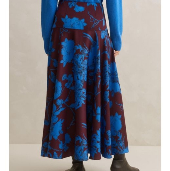 ME+EM Maxi Skirt Deep Cabernet Blue Scribble Floral Print Maxi Skirt Size 6 US - Picture 3 of 14